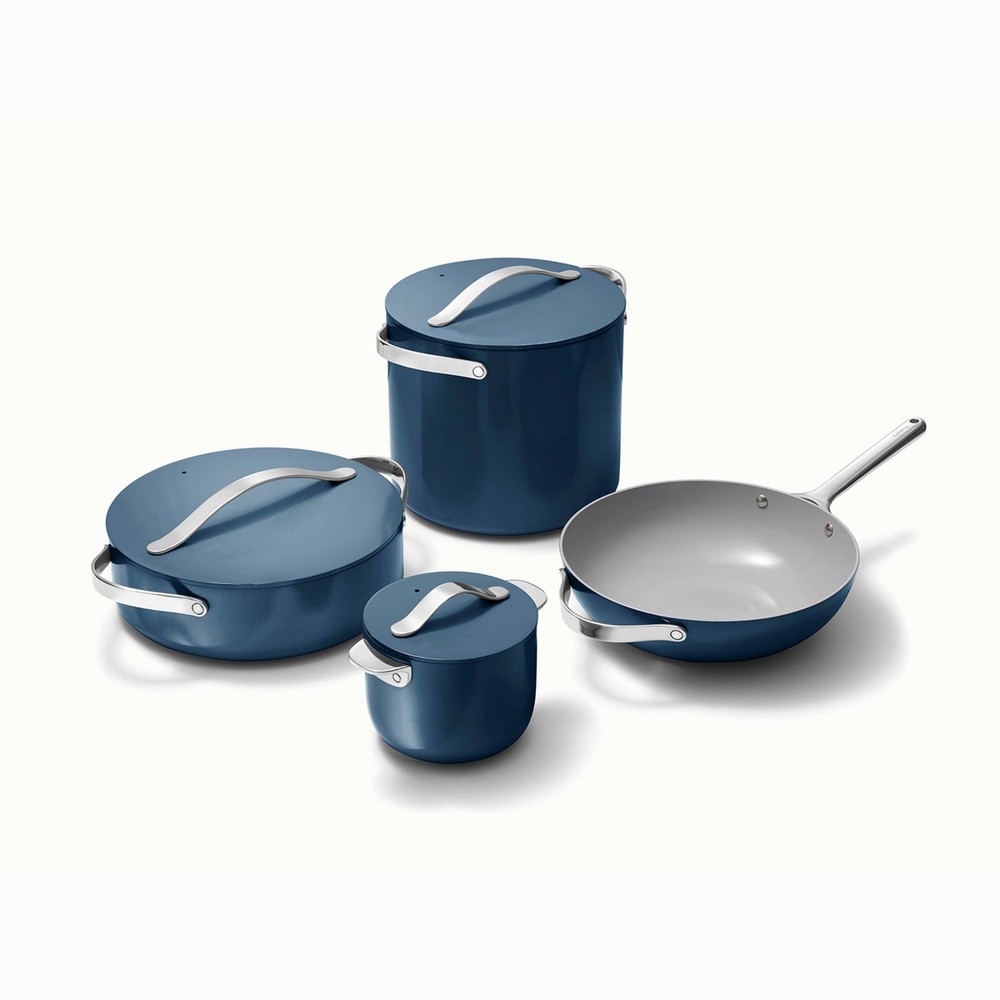 Photos - Bakeware Caraway Home 8pc Cookware Set Navy: Nonstick Ceramic Kitchenware, Pot & Pan Organizer, Electric & Gas Compatible