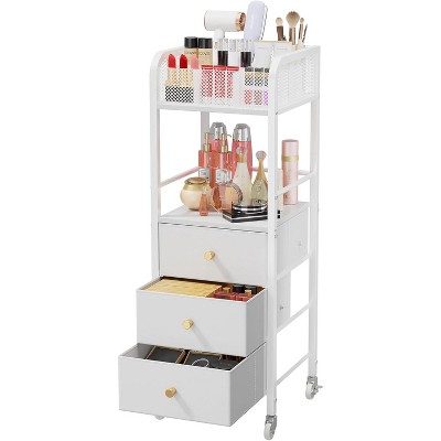Rolling Makeup Cart Organizer - Floor Skincare Make Up Storage with 3 Non-woven Fabric Drawers
