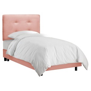 Full Kids Button Tufted Bed Light Pink Microfiber - Pillowfort