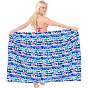 LA LEELA Women's Long Holiday Beachwear Bathing Suit Sarong Wrap Cover up Swimwear Wraps One Size Blue, Floral - 1 of 4
