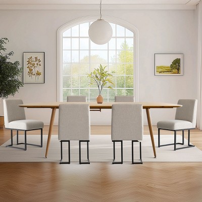 Set of 6 Upholstered Dining Chairs, Modern Fabric Kitchen Chairs with Black Metal Sled Base, Comfortable Padded Seat for Dining Room-Maison Boucle