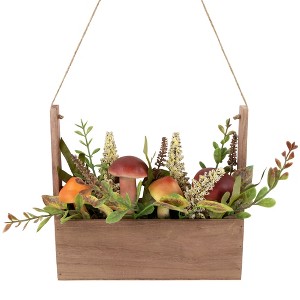 Northlight Mushroom and Foliage Fall Harvest Hanging Wooden Basket - 19" - 1 of 4