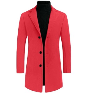 Lars Amadeus Men's Slim Fit Winter Notched Lapel Single Breasted Long Jacket Overcoat - 1 of 4