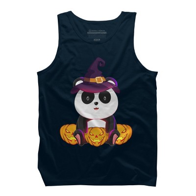 Men's Design By Humans Cute Panda Mock up Witch With Jack O Lantern Halloween T-Shirt By thebeardstudio Tank Top
