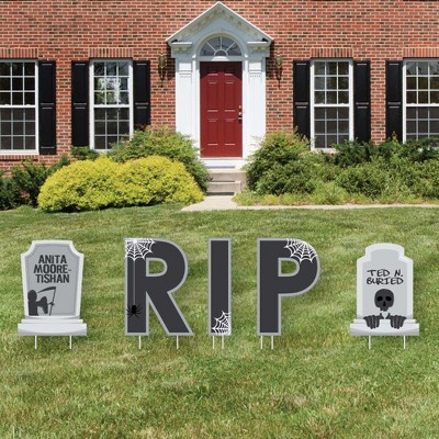 Big Dot of Happiness Graveyard Tombstones - Yard Sign Outdoor Lawn Decorations - Halloween Party Yard Signs - RIP