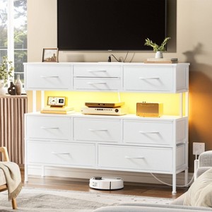 WOWLIVE 9 Dresser for Bedroom, Chest of Drawers with Fabric Drawer, 55’’ TV Stand with Charging Station and LED Lights - 1 of 4