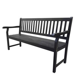 Laurel 3-Seat Slat-Back Acacia Wood Outdoor Garden Patio Bench - JONATHAN Y - 1 of 4