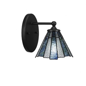 Toltec Lighting Capri 1 - Light Sconce in  Matte Black with 7" Sea Ice Art Glass Shade - 1 of 1