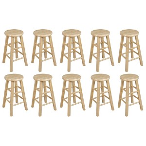 PJ Wood Classic Round-Seat 24" Tall Kitchen Counter Stools for Homes, Dining Spaces, and Bars with Backless Seats, 4 Square Legs, Natural (Set of 10) - 1 of 4