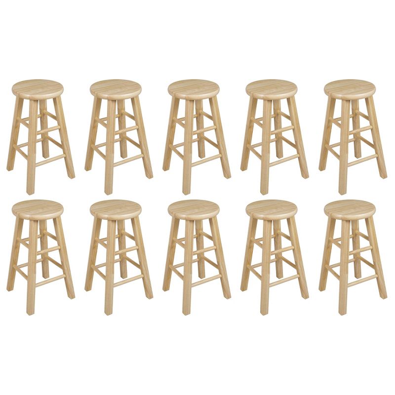 PJ Wood Classic Round-Seat 24" Tall Kitchen Counter Stools for Homes, Dining Spaces, and Bars with Backless Seats, 4 Square Legs, Natural (Set of 10), 1 of 7