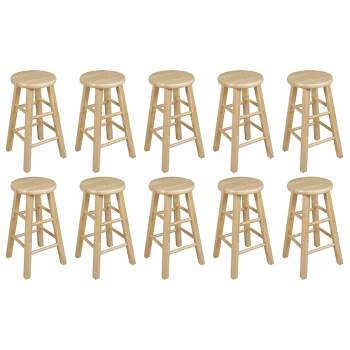PJ Wood Classic Round-Seat 24" Tall Kitchen Counter Stools for Homes, Dining Spaces, and Bars with Backless Seats, 4 Square Legs, Natural (Set of 10)