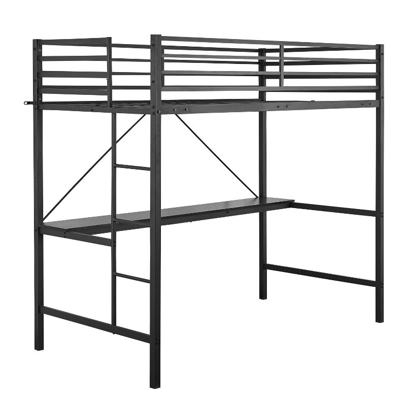 Flash Furniture Jake Metal Loft Bed Frame with Desk, Protective Guard Rails and Ladder for Kids, Teens and Adults, 1 of 13