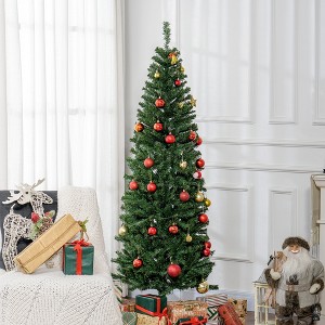 YOOCOZZ  Christmas Decoration - 6&7 FT Unlit Pencil  Douglas Fir Artificial Christmas Tree, with Realistic Branches, Halloween Tree with Tips, Green - 1 of 4