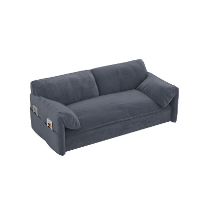 NicBex Velvet Loveseat Sofa Modern Convertible Pull-Out Sofa Bed with Side Storage for Living Room,Apartment,Gray
