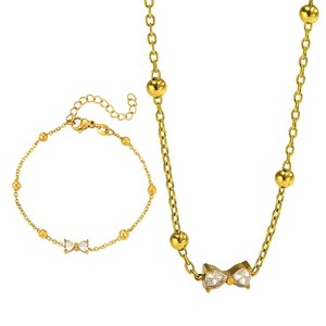 Women's Gold Titanium Steel Necklace and Bracelet Set - Simple & Elegant - 1 of 4