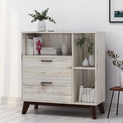 KWPZQEB Storage Cabinet, Coffee Bar Cabinet with 2 Drawers, Freestanding Cupboard with 3 Open Storage, Modern Kitchen Storage Cabinet with Living Room