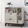 Vynxaria Mid-Century Modern Cabinet - Faux Wood with Splayed Legs, Cubby Shelves & 2 Drawers,Oak - 2 of 4