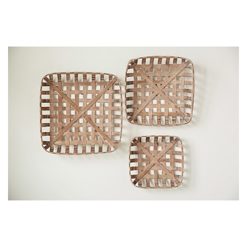 Set of 3 Square Wood Baskets