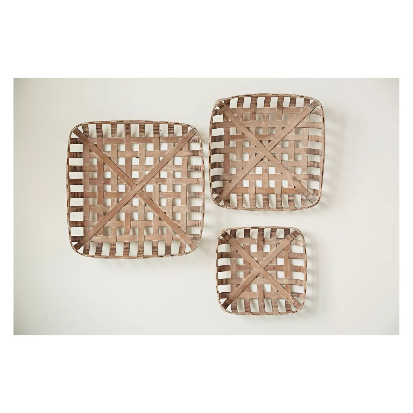 3pc Square Wood Basket Set Natural - 3R Studios
