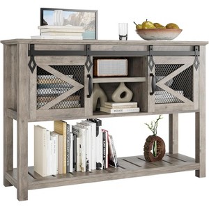 Farmhouse Entryway Table with Sliding Barn Doors, Sofa Table with Storage and Open Shelf, Console Tables for Entryway, Hallway - 1 of 4