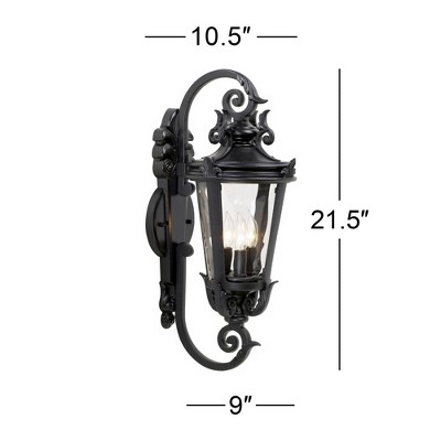 Black Scroll Arm Outdoor Wall Light with Clear Hammered Glass