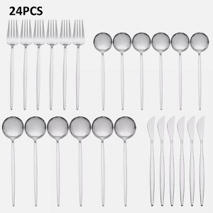 DOMETOUR 24Pcs Flatware for 6 People, Stainless Steel Cutlery Utensil Kitchen Silver - 1 of 4