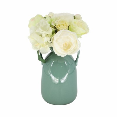 Dark Sage Ceramic Vase with Dual Handles, 10"