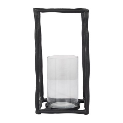 Modern Metal & Glass Pillar Candle Holder - Handcrafted Aluminum Frame with Clear Glass Hurricane - Ideal for Home, Office, Living Room, & Bedroom