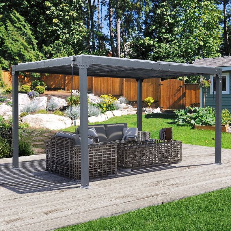 Aoodor  Outdoor Aluminum Louvered Pergola Waterproof Gazebo Sun Shade Shelter with 2 Adjustable Rainproof Panels, 3 of 12