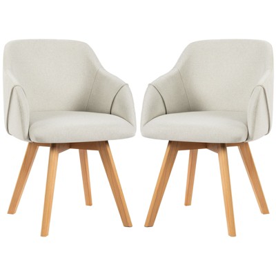 Bekrvio Swivel Dining Chairs with Arm Set of 2 - Modern Linen Upholstered Accent Desk Chairs with Solid Wood Legs for Kitchen,Living Room