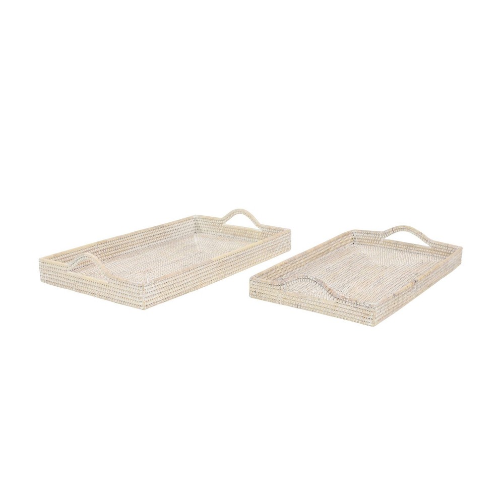 Photos - Other Decoration Set of 2 Handwoven Bamboo Trays Off White - Olivia & May: Bohemian Style, Indoor Use, Not Food Safe