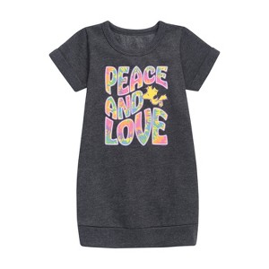 - Peanuts - Peace & Love Woodstock Graphic Short Sleeve Fleece Dress - 1 of 4