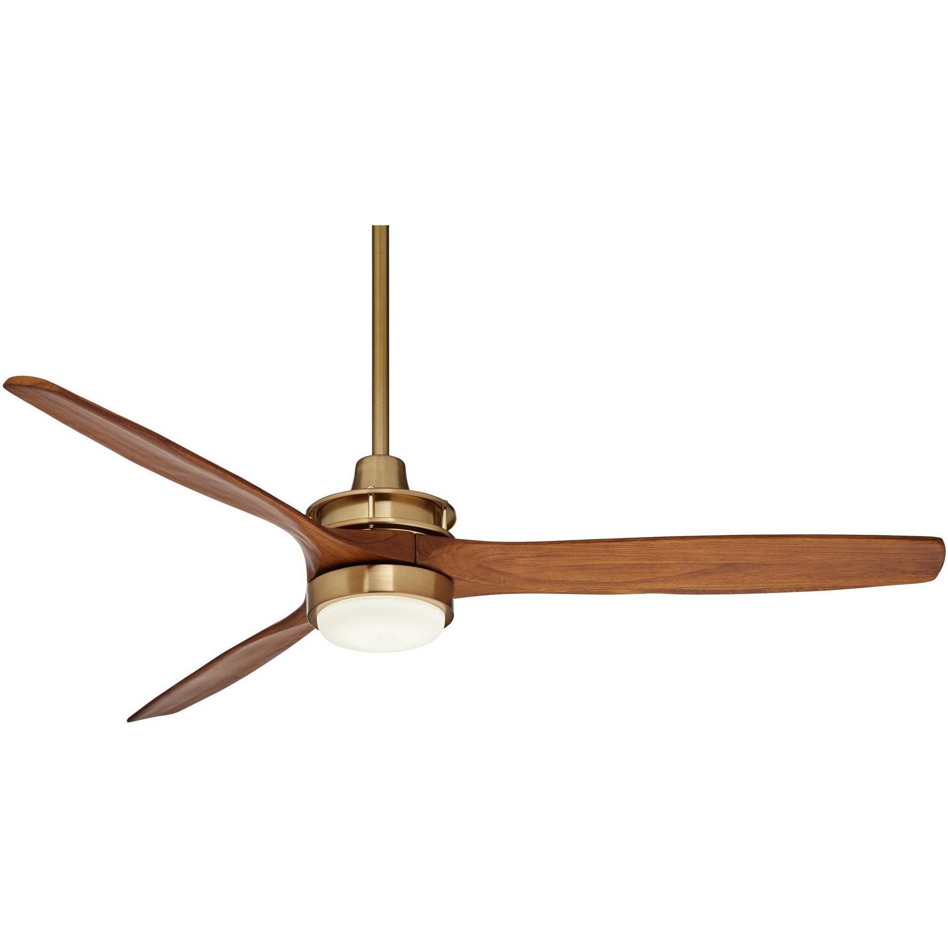Casa Vieja 52" Windspun Modern Indoor Ceiling Fan 3 Blade LED Light Remote Control Soft Brass Finish Motor Walnut Wood Blades Bedroom Living Room