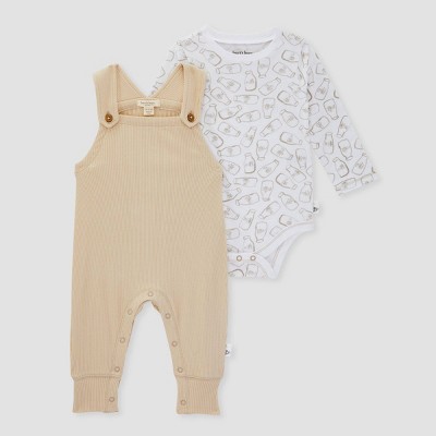 Image of Burt's Bees Baby® Baby Ribbed Jumpsuit & Milk Bodysuit Set - Beige 6-9M