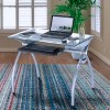 Contemporary Clear Glass Top Computer Desk with Pull Out Keyboard Panel Clear - Techni Mobili: Curved Steel Frame, Mahogany Veneer, Home Office - 2 of 4