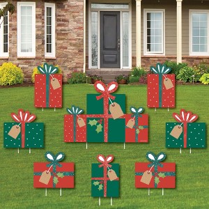 Big Dot of Happiness Happy Holiday Presents - Yard Sign and Outdoor Lawn Decorations - Christmas Party Yard Signs - Set of 8 - 1 of 4