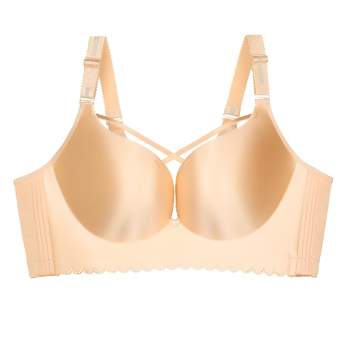 TOWED22 Plus Size Bras,Wireless Lightly Lined Cups Wide Straps Full  Coverage Bra Beige,S/80BC 