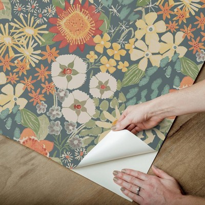 Sadie Teal Floral Peel and Stick Wallpaper Roll