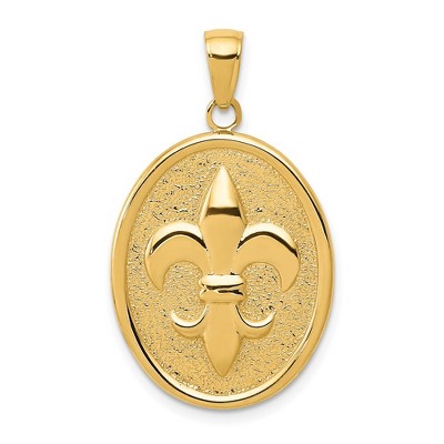 Black Bow Jewelry 14k Yellow Gold Fleur De Lis Oval Disc Pendant, 18 x 30mm
