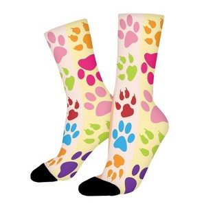 Cat Paw Print Women Printed Crew Socks Funny Funky Socks Soft Polyester Novelty Gifts for Artists Men - 1 of 1