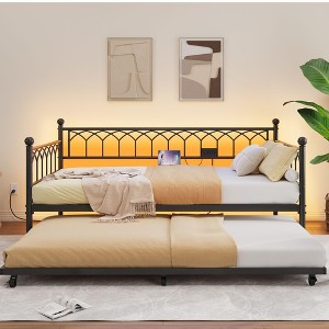 GustoWave Heavy Duty Metal Platform Sofa Bed Frame, with Charging Station and LED Lights - 1 of 4