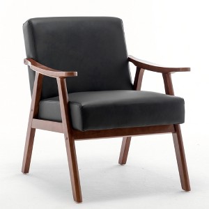 FURNIinspire Accent Chair Mid-Century Modern Chair Living Room Chair With Solid Wood Frame Extra-Thick Backrest, Black, 28.70"*12.80"*24.40" - 1 of 4