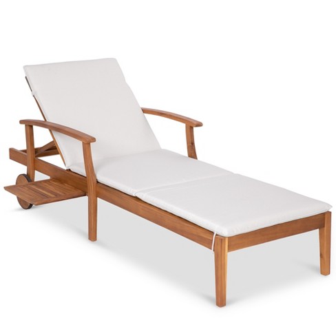 Best Choice Products 79x26in Acacia Wood Outdoor Chaise Lounge Chair W Adjustable Backrest Table Wheels Cream Target