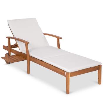 Best Choice Products 79x26in Acacia Wood Outdoor Chaise Lounge Chair w/ Adjustable Backrest, Table, Wheels