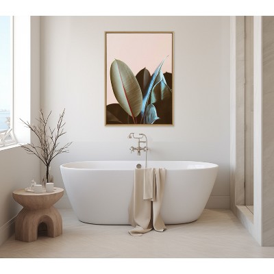 Natural Ficus Elastica Framed Canvas Wall Art, 28"x38"