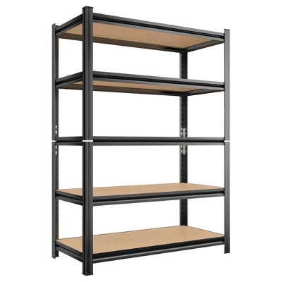 Vynxaria 5-Tier Utility Storage Shelves - Adjustable Height Shelving, Black, 72"H x 35.5"W x 15.8"D