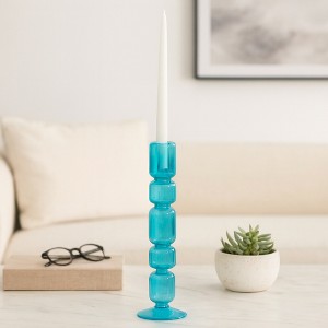 Glass Candle Holder for Taper and Pillar Candles - Centerpieces for Tables, Dining, Kitchen, or Coffee Decor - Elegant Lighting Accent - Blue - 1 of 4