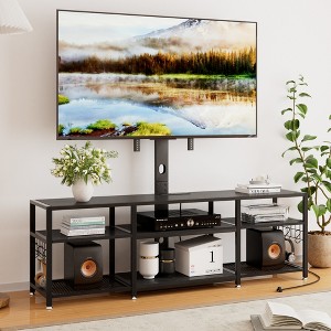 VECELO TV Stand with Mount and Power Outlet, Console Table with Height Adjustable Entertainment Center with Storage Shelves for 70 in. TV, Black/Brown - 1 of 4