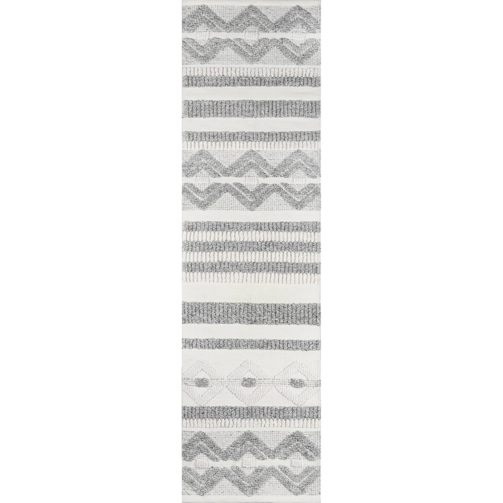 Photos - Area Rug Momeni 2'3"x8' Hermosa Tova Handwoven Runner Rug Ivory: Geometric Pattern, Medium Pile, Indoor Use, Recycled PET 