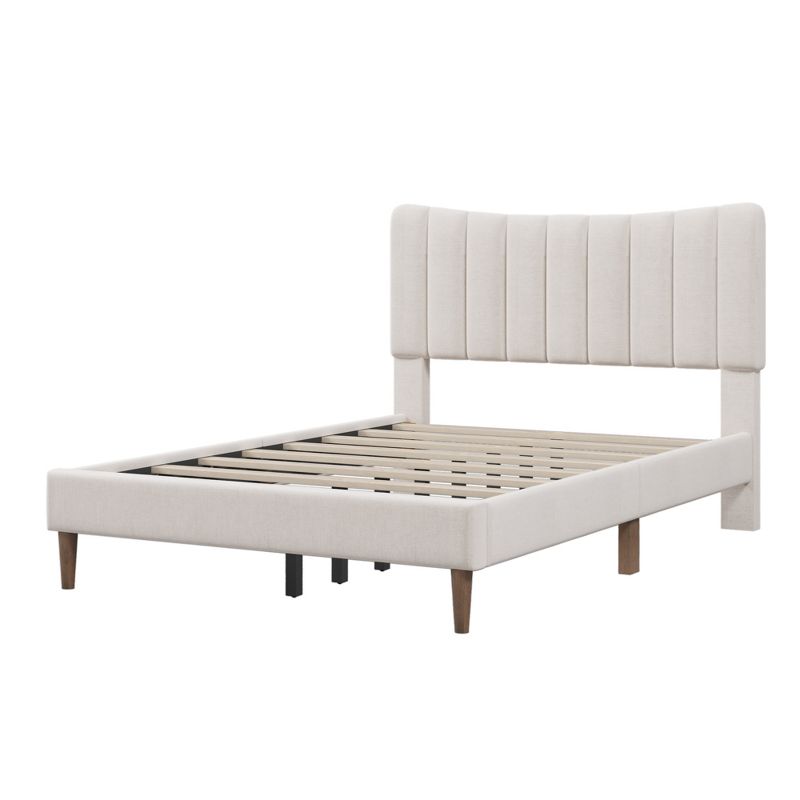 Queen/Full Size Upholstered Platform Bed with Vertical Channel Tufted Headboard-ModernLuxe, 4 of 9